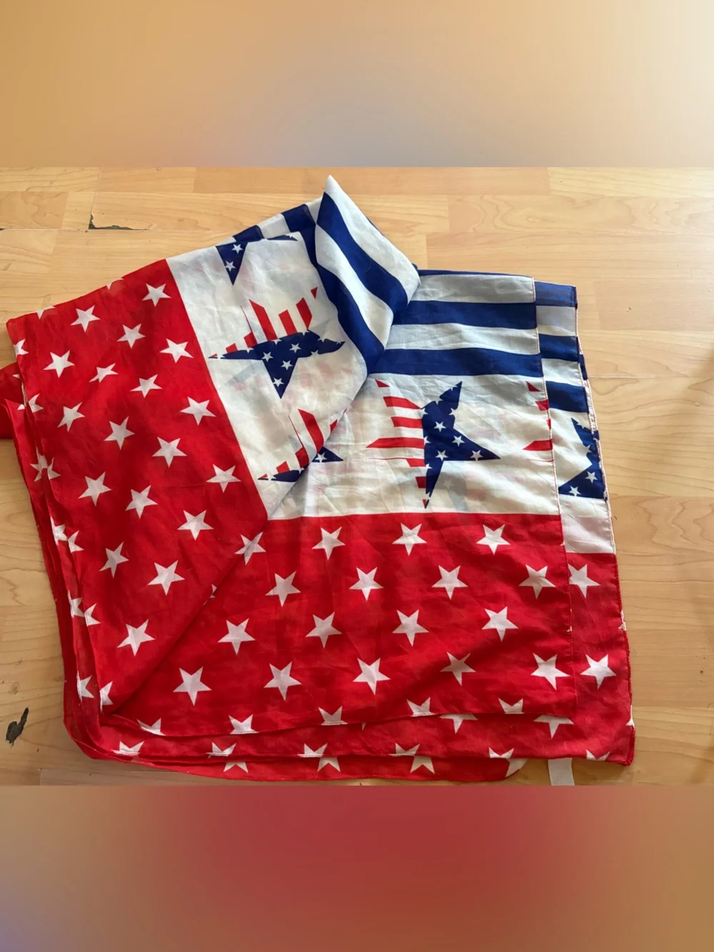 NEW KOHL’S American Flag Thin Long Wide Scarf 40x70” Red White Blue Cover Up